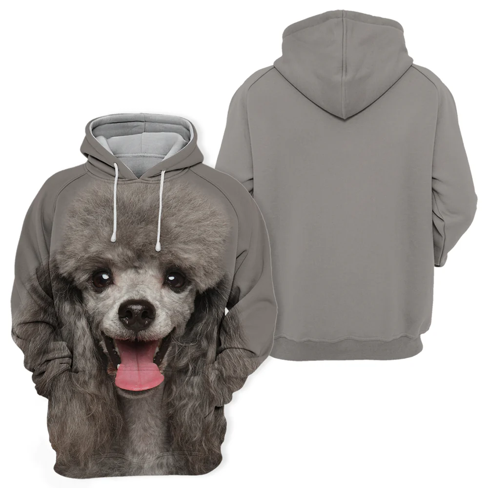 Unisex Honden Hoodie | Poodle Grey Happy - Afbeelding 3