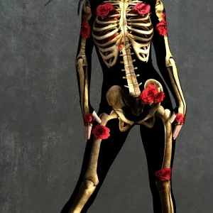 NightRose Halloween Skeletten Jumpsuit – Vrouwen Kostuum met Rozenaccenten