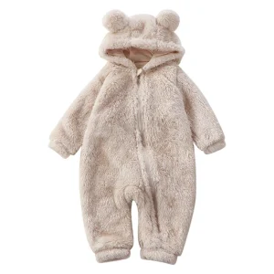 Baby Winter Onesie met Beeroortjes – Warme Flanellen Jumpsuit (0–36 maanden)