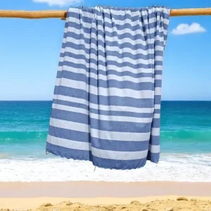 2-persoons gestreepte hamamdoek blauw